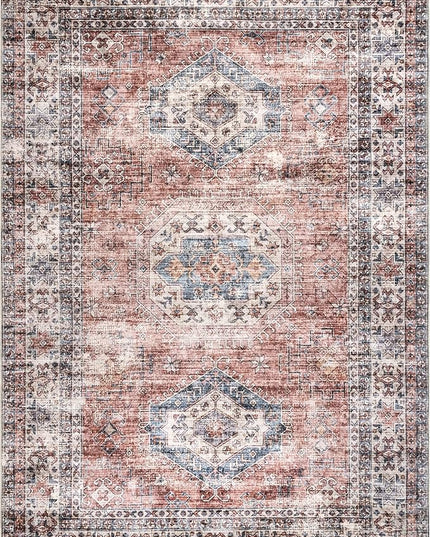 nuLOOM Desna Machine Washable Faded Vintage Ultra Thin Area Rug, 4' x 6', Peach - LeafyLoom