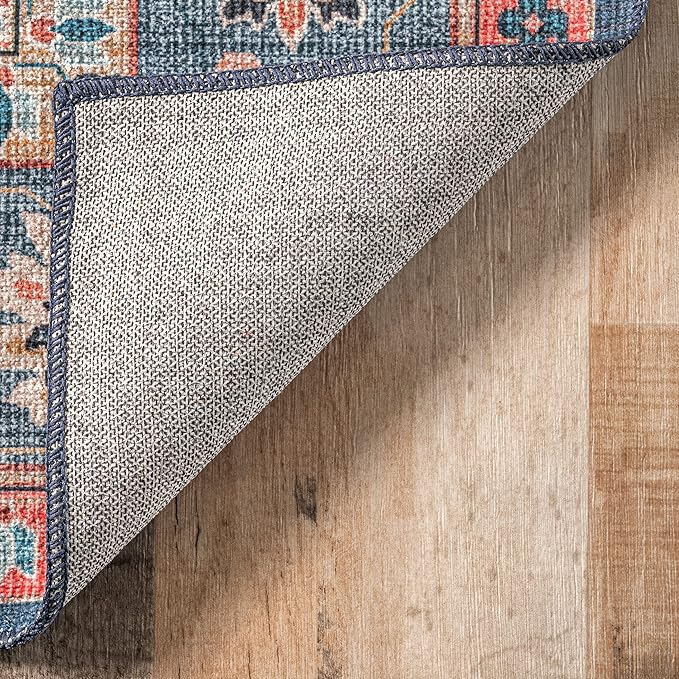 nuLOOM Francis Persian Medallion Machine Washable Ultra Thin Area Rug, 4' x 6', Blue - LeafyLoom