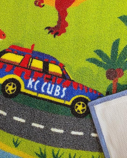 KC Cubs Playtime Collection Dinosaur Dino Safari Road Map Educational Learning & Game Area Rug Carpet for Kids and Children Bedrooms and Playroom (3'3" x 4'7") - LeafyLoom