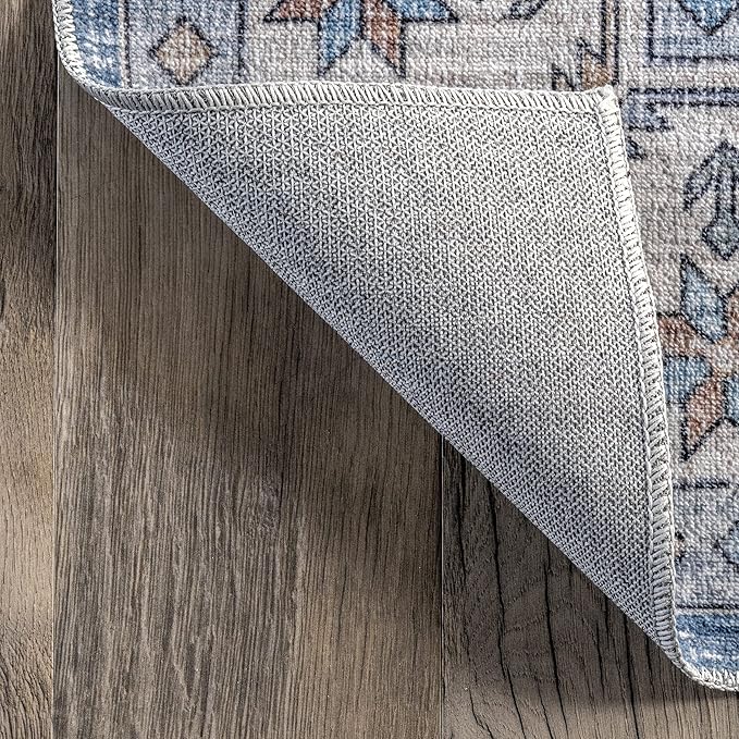 nuLOOM Elowyn Machine Washable Medallion Ultra Thin Area Rug, 4' x 6', Blue - LeafyLoom