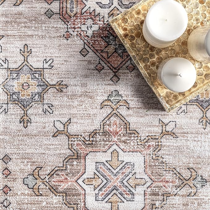 nuLOOM Finley Machine Washable Vintage Distressed Ultra Thin Area Rug, 6' x 9', Beige - LeafyLoom