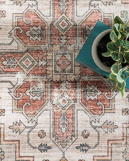 nuLOOM Dawson Machine Washable Distressed Medallion Ultra Thin Area Rug, 5' x 8', Beige - LeafyLoom