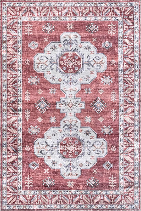 nuLOOM Norma Machine Washable Traditional Medallion Ultra Thin Area Rug, 5' x 8', Rust - LeafyLoom