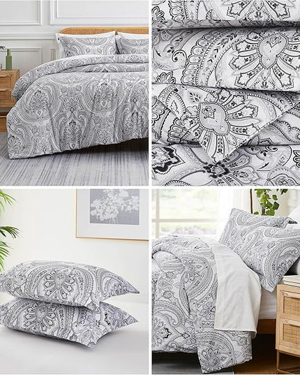 Southshore Fine Living, Inc. Oversized Twin Comforter Bedding Set, Down Alternative Boho Bedspread, Paisley Print Comforter, Twin or Twin XL Comforter with Matching Sham, Pure Melody Black - LeafyLoom