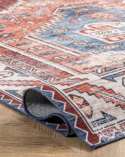 nuLOOM Marli Machine Washable Faded Medallion Ultra Thin Runner Rug, 2' 6" x 8', Rust - LeafyLoom