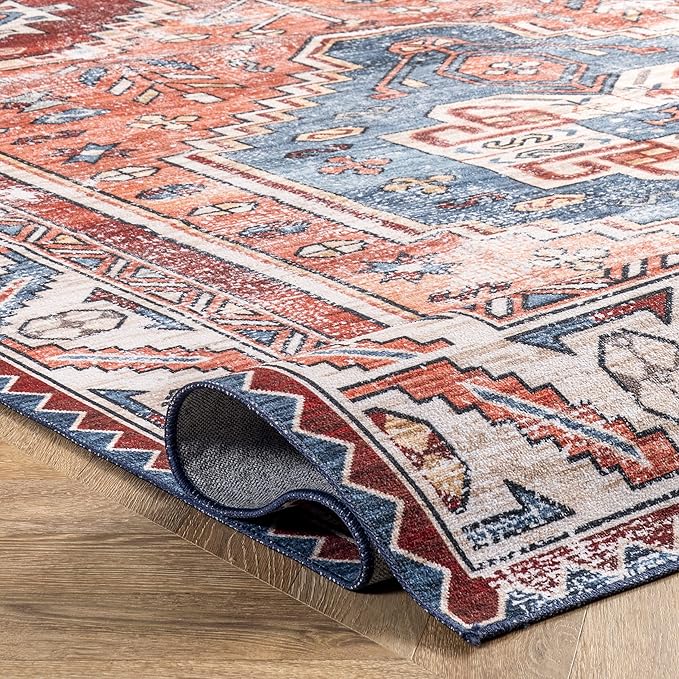 nuLOOM Marli Machine Washable Faded Medallion Ultra Thin Runner Rug, 2' 6" x 8', Rust - LeafyLoom