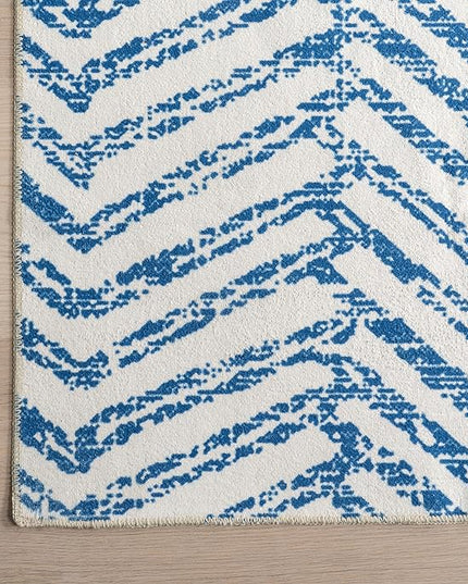nuLOOM Rosanne Machine Washable Geometric Ultra Thin Area Rug, 9' x 12', Blue - LeafyLoom
