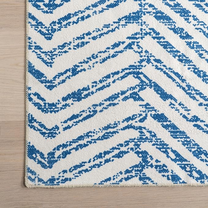 nuLOOM Rosanne Machine Washable Geometric Ultra Thin Area Rug, 9' x 12', Blue - LeafyLoom