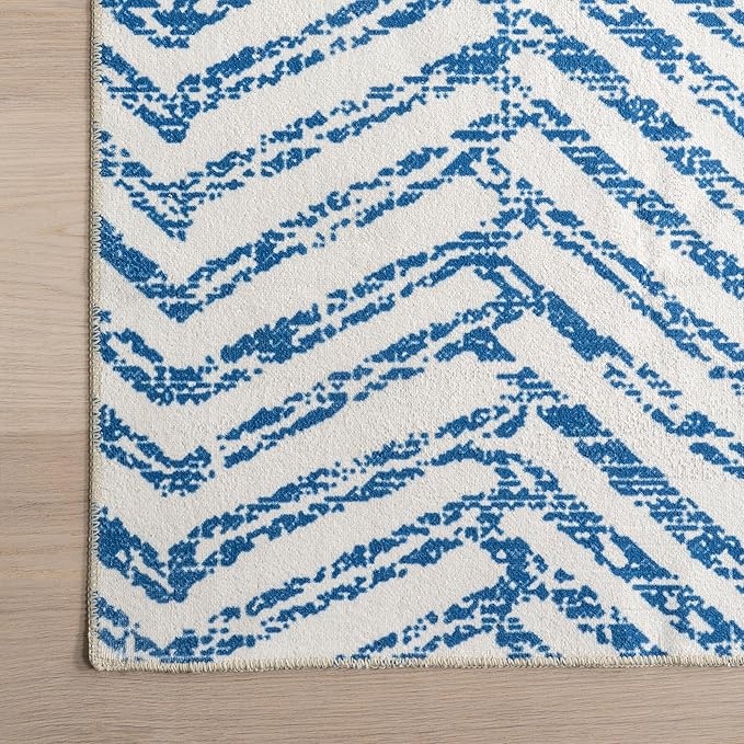 nuLOOM Rosanne Machine Washable Geometric Accent Rug, 3' x 5', Blue, Rectangular, 0.1" Thick - LeafyLoom