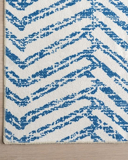 nuLOOM Rosanne Machine Washable Geometric Ultra Thin Runner Rug, 2' 6" x 6', Blue - LeafyLoom