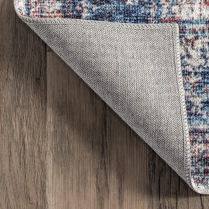 nuLOOM Kasi Vintage Persian Machine Washable Ultra Thin Area Rug, 5' x 8', Blue - LeafyLoom