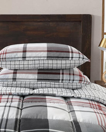 Eddie Bauer- Twin Comforter Set, Reversible Microsuede Bedding with Matching Sham(s), Casual Home Decor (Normandy Plaid Black, Twin) - LeafyLoom