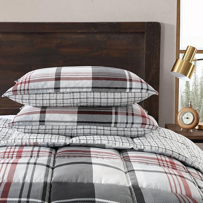 Eddie Bauer- Twin Comforter Set, Reversible Microsuede Bedding with Matching Sham(s), Casual Home Decor (Normandy Plaid Black, Twin) - LeafyLoom