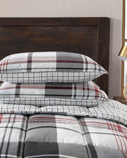 Eddie Bauer- King Comforter Set, Reversible Microsuede Bedding with Matching Sham(s), Casual Home Decor (Normandy Plaid Black, King) - LeafyLoom