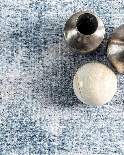 nuLOOM Katia Modern Abstract Machine Washable Ultra Thin Area Rug, 3' x 5', Blue - LeafyLoom