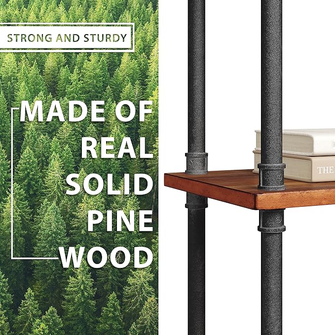 Barnyard Designs Rustic Industrial Bookshelf - Real Pine Wood with Sturdy Metal Frame - Tier Bookcase for Displaying Decor - No Tools Required Assembly (5-Shelf) - LeafyLoom
