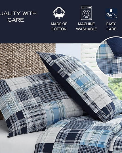 Nautica - Twin Comforter Set, Soft Cotton Bedding with Matching Sham, Patchwork Inspired Home Decor, Dorm Room Essentials (Mason Blue, Twin/Twin XL) - LeafyLoom