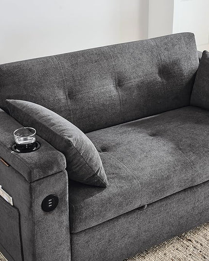 4 in 1 Multifunctional Convertible Loveseat Sleeper Sofa Bed,Soft Chenille Tufted Love Seats Sofabed W/Pull Out Sleep Couch,Armrests Storage,Cupholders,USB Ports,Pillows and Side Pockets - LeafyLoom