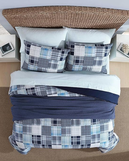 Nautica - King Comforter Set, Soft Cotton Bedding with Matching Shams, Patchwork Inspired Home Decor (Mason Blue, King) - LeafyLoom