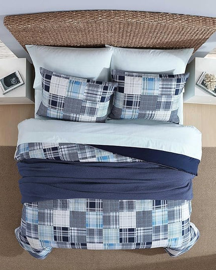 Nautica - Full Comforter Set, Soft Cotton Bedding with Matching Shams, Patchwork Inspired Home Decor (Mason Blue, Full/Queen) - LeafyLoom