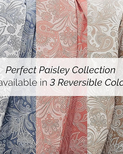 Southshore Fine Living, Inc. Oversized Full/Queen Comforter Set, Down Alternative Paisley Bedspread, Reversible Print is 2 Colors in 1, Queen/Full Comforter & Matching Shams, Taupe/White - LeafyLoom