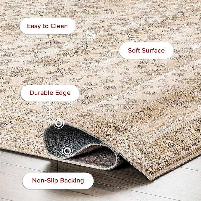 nuLOOM Deadra Medallion 2x6 Machine Washable Runner Rug for Living Room Bedroom Dining Room Entryway Hallway Kitchen, Beige/Ivory - LeafyLoom