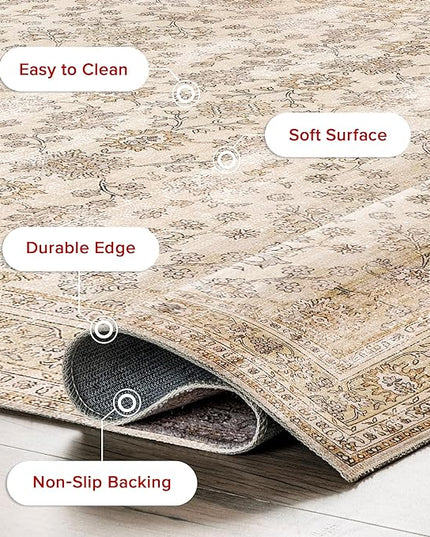 nuLOOM Deadra Medallion 8 Square Machine Washable Area Rug for Living Room Bedroom Dining Room Kitchen, Beige/Ivory - LeafyLoom