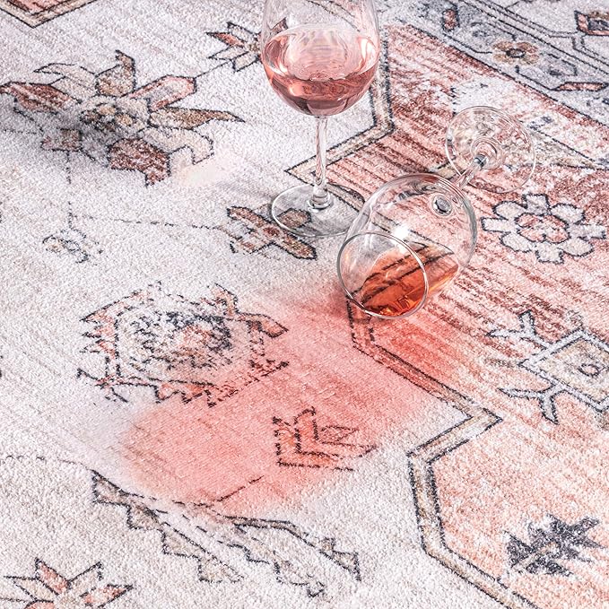 NuLOOM Ren Vintage Floral Machine Washable Ultra Thin Runner Rug, 2' 6" x 6', Peach - LeafyLoom