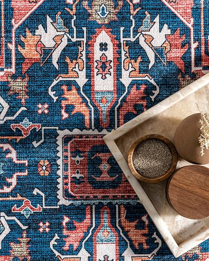 nuLOOM 8x10 Machine Washable Rain Haven Vintage Medallion Area Rug, Rust, Traditional Faded Design, Non-Slip Backing, Stain Resistant, For Bedroom, Dining Room, Living Room, Kitchen - LeafyLoom