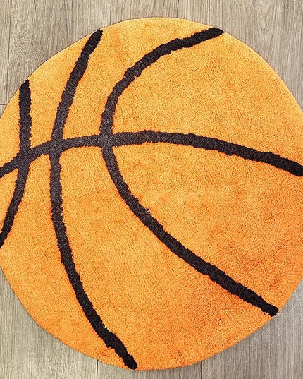 Hand Tufted Basketball Bedroom or Bathroom Rug - 25 in Round; 100% Cotton Kids Bathroom Mat; Decorative Kids Area Rug - LeafyLoom