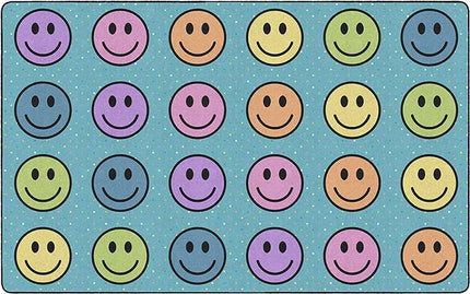 Flagship Carpets Smiley Seating (Seats 24) Classroom Area Rug or Educational Learning Mat, Kids Room or Playroom Carpet, 7'6'' x 12', Blue/Multi (FA2393-44FS) - LeafyLoom
