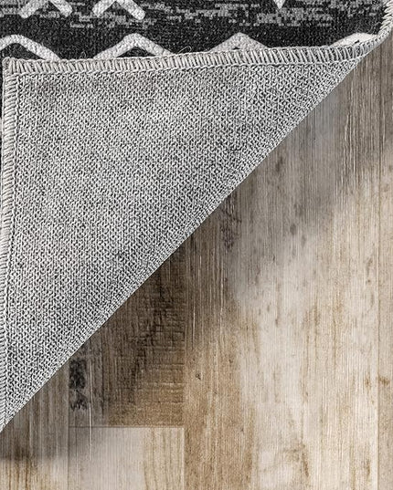 nuLOOM Madlyn Tribal Machine Washable Ultra Thin Area Rug, 4' x 6', Charcoal - LeafyLoom