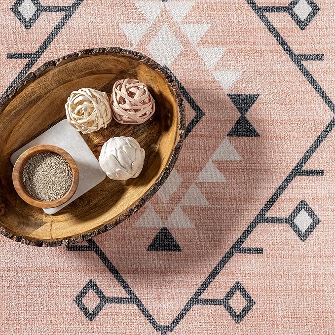 nuLOOM Evalyn Southwestern Machine Washable Ultra Thin Area Rug, 5' x 8', Pink - LeafyLoom