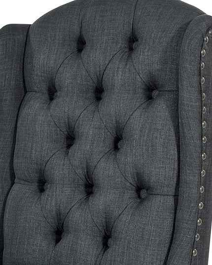 OSP Home Furnishings Jessica Button Tufted Wingback Upholstered Dining Chair with Wood Legs, Charcoal Fabric - LeafyLoom
