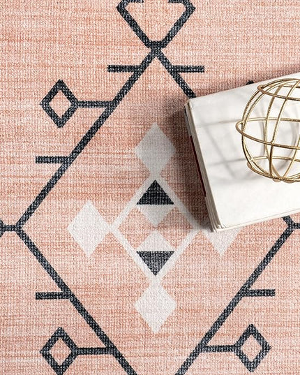 nuLOOM Evalyn Southwestern Machine Washable Ultra Thin Accent Rug, 3' x 5', Pink - LeafyLoom