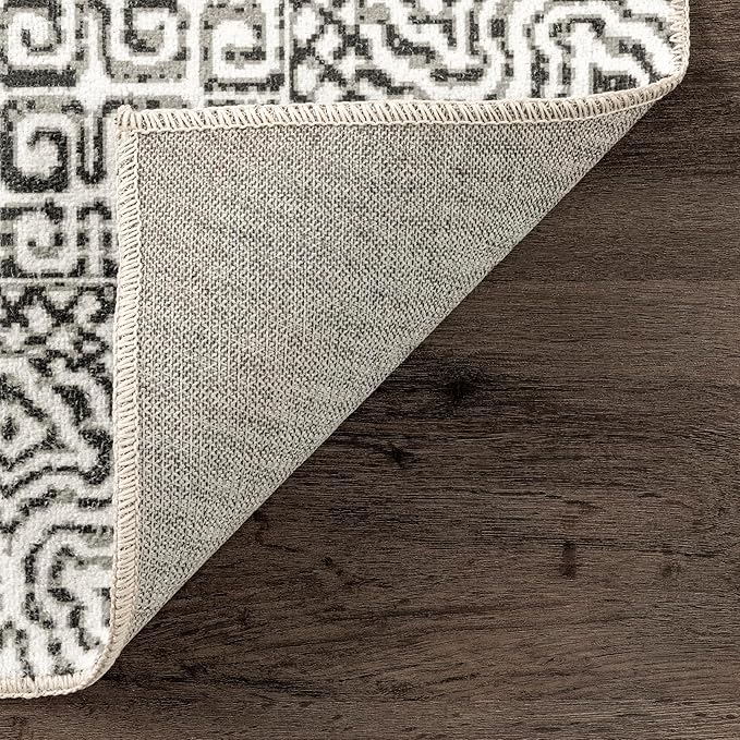 nuLOOM Abstract Tribal Machine Washable Ultra Thin Runner Rug, 2' 6" x 6', Grey - LeafyLoom