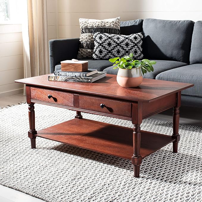 Safavieh American Homes Collection Boris Dark Cherry Coffee Table - LeafyLoom