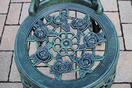 Oakland Living Cast Aluminum Conversation Metal Antique 3 Piece Patio Rose Bistro Set, Verdi Green - LeafyLoom