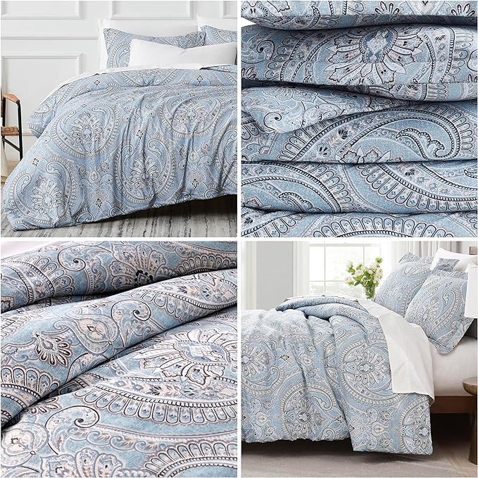 Southshore Fine Living, Inc. Oversized King Comforter Bedding Set, Down Alternative Boho Bedspread, Paisley Print Comforter, King/California King with 2 Matching Shams, Pure Melody Aqua - LeafyLoom