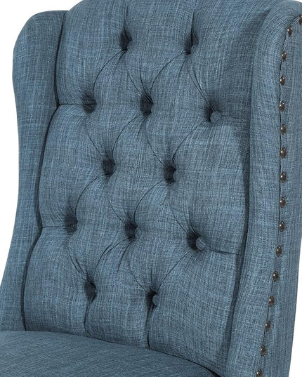 OSP Home Furnishings Jessica Button Tufted Wingback Upholstered Dining Chair with Wood Legs, Navy Blue Fabric - LeafyLoom