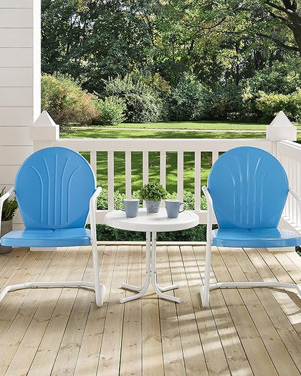 Crosley Furniture KO10004BL Griffith 3-Piece Retro Metal Outdoor Seating Set with Table and 2 Chairs, Sky Blue - LeafyLoom