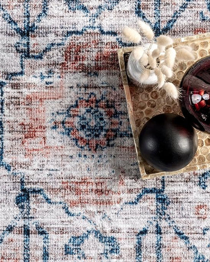 nuLOOM Rina Faded Persian Machine Washable Ultra Thin Area Rug, 5' x 8', Rust - LeafyLoom