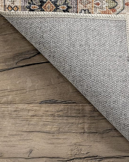 nuLOOM Annelle Floral Border Machine Washable Ultra Thin Area Rug, 8' x 10', Beige - LeafyLoom