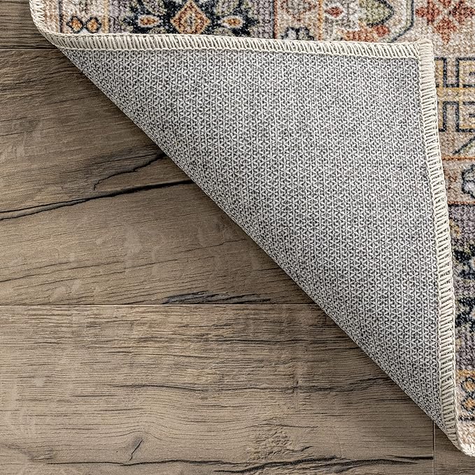 nuLOOM Annelle Floral Border Machine Washable Ultra Thin Area Rug, 8' x 10', Beige - LeafyLoom