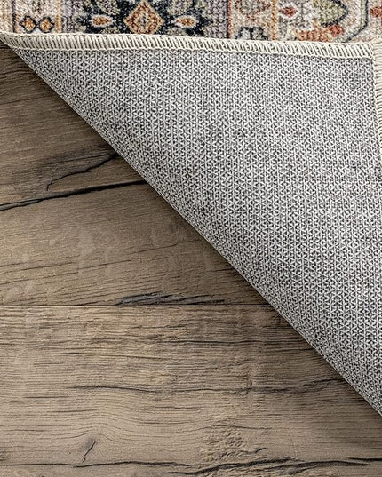 nuLOOM Annelle Floral Border Machine Washable Ultra Thin Area Rug, 5' x 8', Beige - LeafyLoom