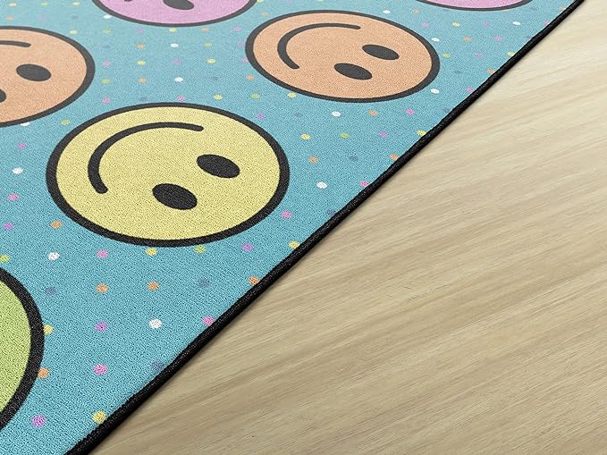 Flagship Carpets Smiley Seating (Seats 20) Classroom Area Rug or Educational Learning Mat, Kids Room or Playroom Carpet, 6' x 8'4", Blue/Multi (FA2393-32FS) - LeafyLoom