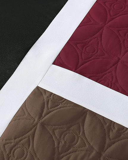 Chezmoi Collection Upland 7-Piece Quilted Patchwork Comforter Set, Burgundy/Black/Brown, Queen - LeafyLoom