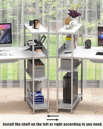 SHW 46-Inch Mission Desk with Side Shelf, 24" Deep, White - LeafyLoom