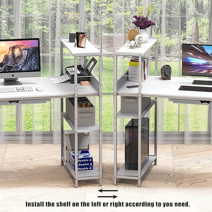 SHW 46-Inch Mission Desk with Side Shelf, 24" Deep, White - LeafyLoom