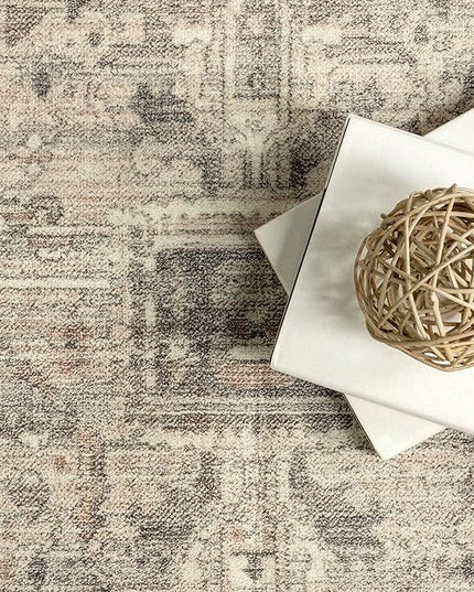 nuLOOM 2x6 Machine Washable Rain Haven Vintage Medallion Area Rug, Grey, Traditional Faded Design, Non-Slip Backing, Stain Resistant, For Bedroom, Dining Room, Living Room, Kitchen - LeafyLoom